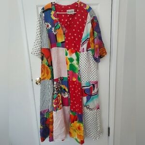 Vintage 80's Vikki Vi Midi Dress Patchwork Bohemian A Line Size 24W EUC